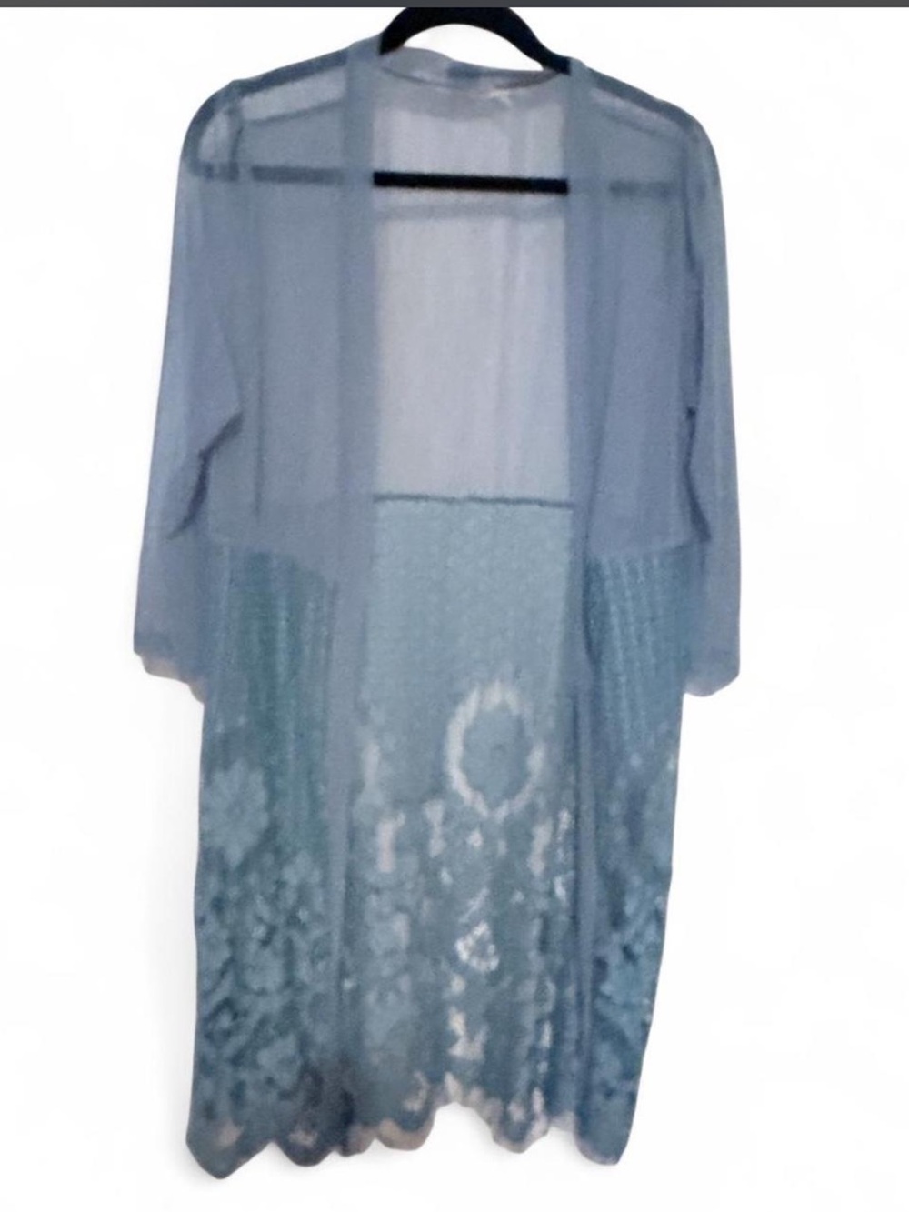 Source Unknown Sheer Lace-Trim Cardigan - Light Blue